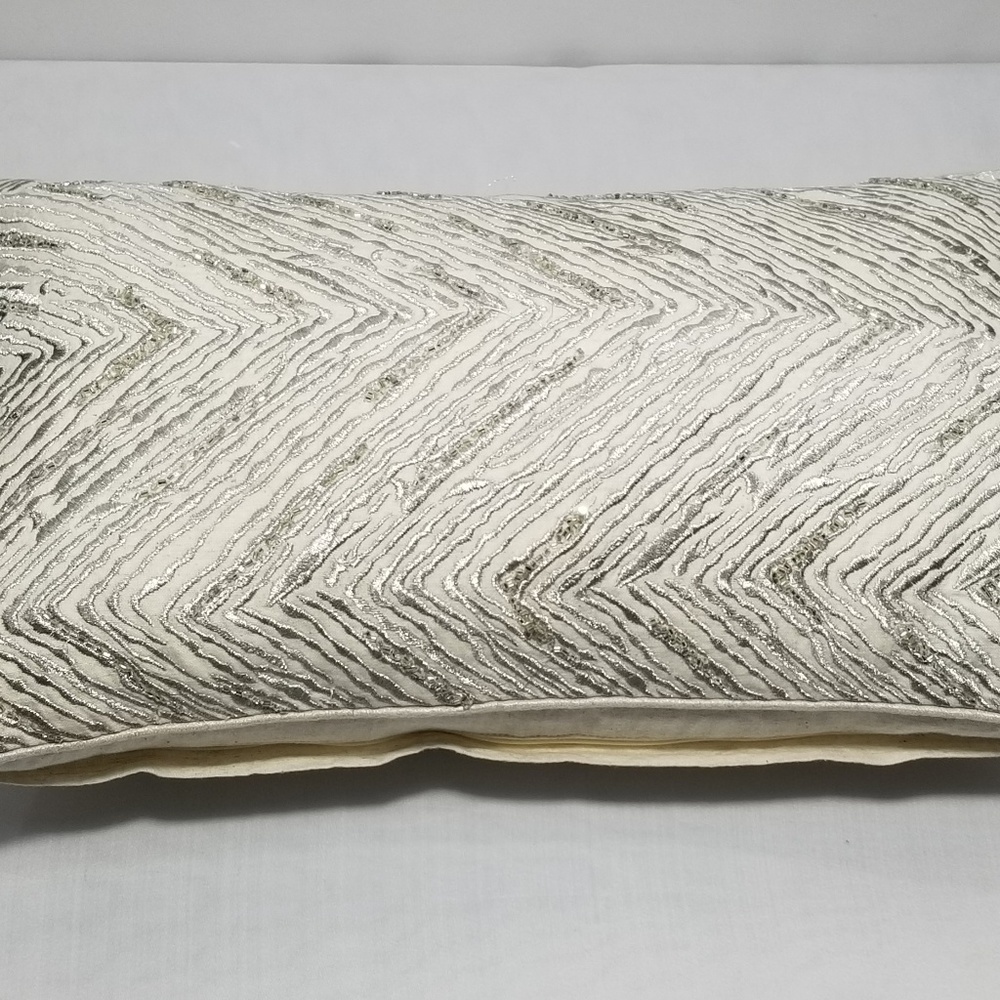 Pier 1 Cream w/Silver Beading & Thread Pillow EUC - Picture 5 of 8